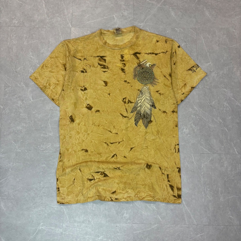 Vintage Eagle T-Shirt XL Made in USA Tie Dye Dreamcatcher Eagle Graphic Mustard